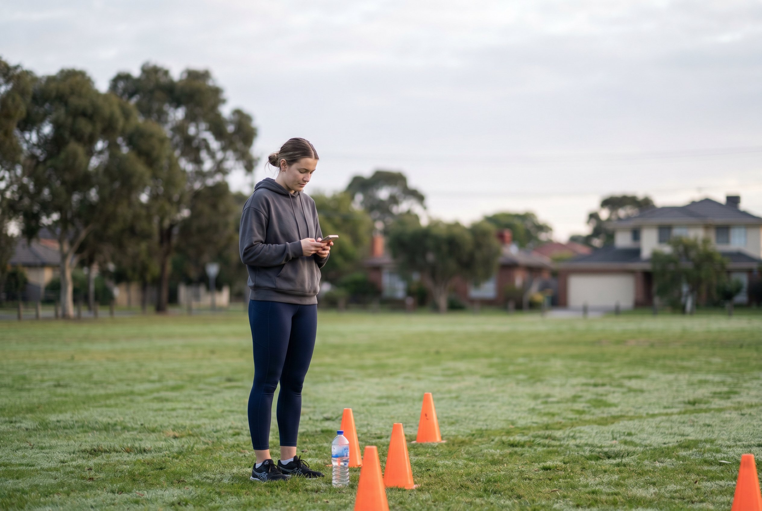 Candidate following her online QLD Police fitness test program at a local park